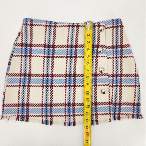 Forever 21 Faux Wrap Mini Skirt Size Small Plaid Check Wool Blend Light Academia - Picture 4 of 7